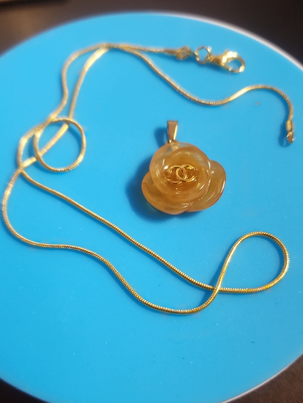 Chanel Golden Amber Flower Charm With Free Unbranded Snake Chain 18k Plated